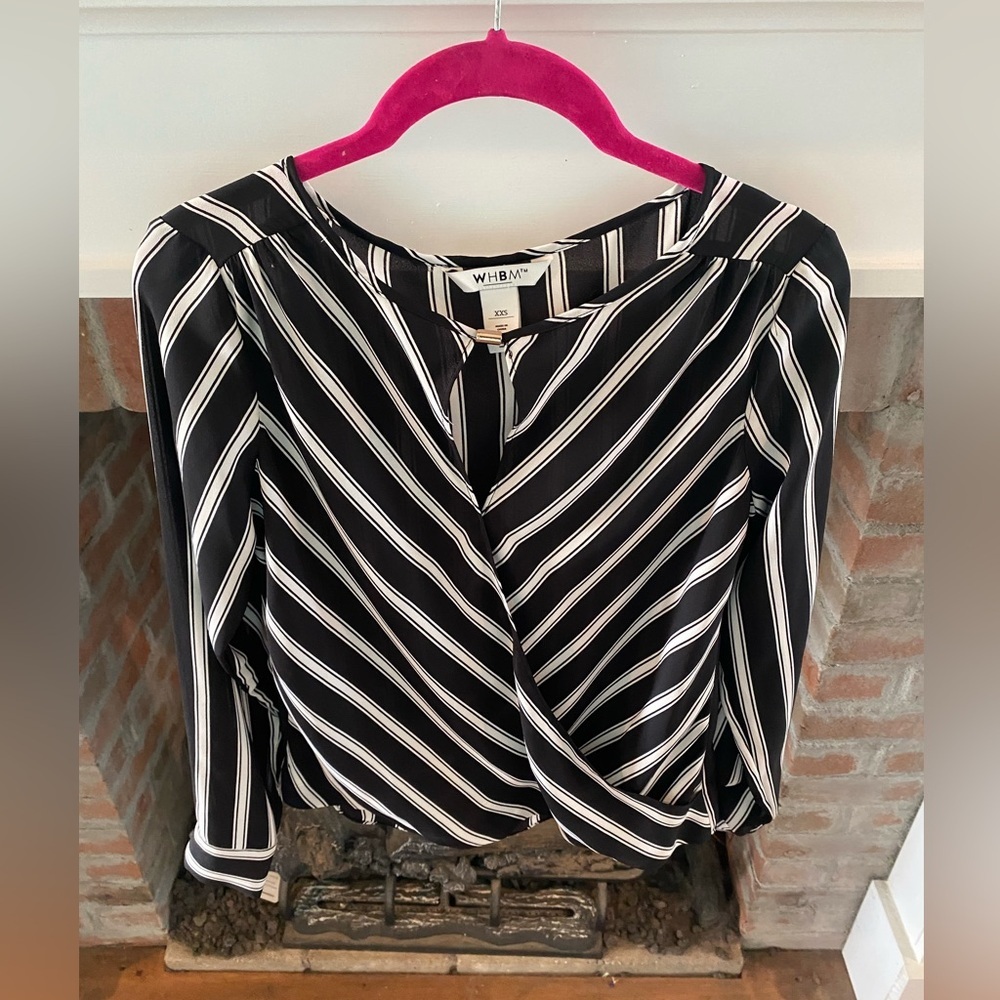 WHBM Black & White Stripes Crossover Blouse Business Career XXS Professional​
